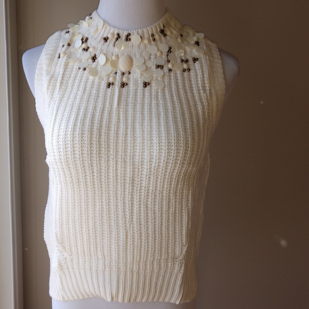Ivory Sleeveless Top with Sequins